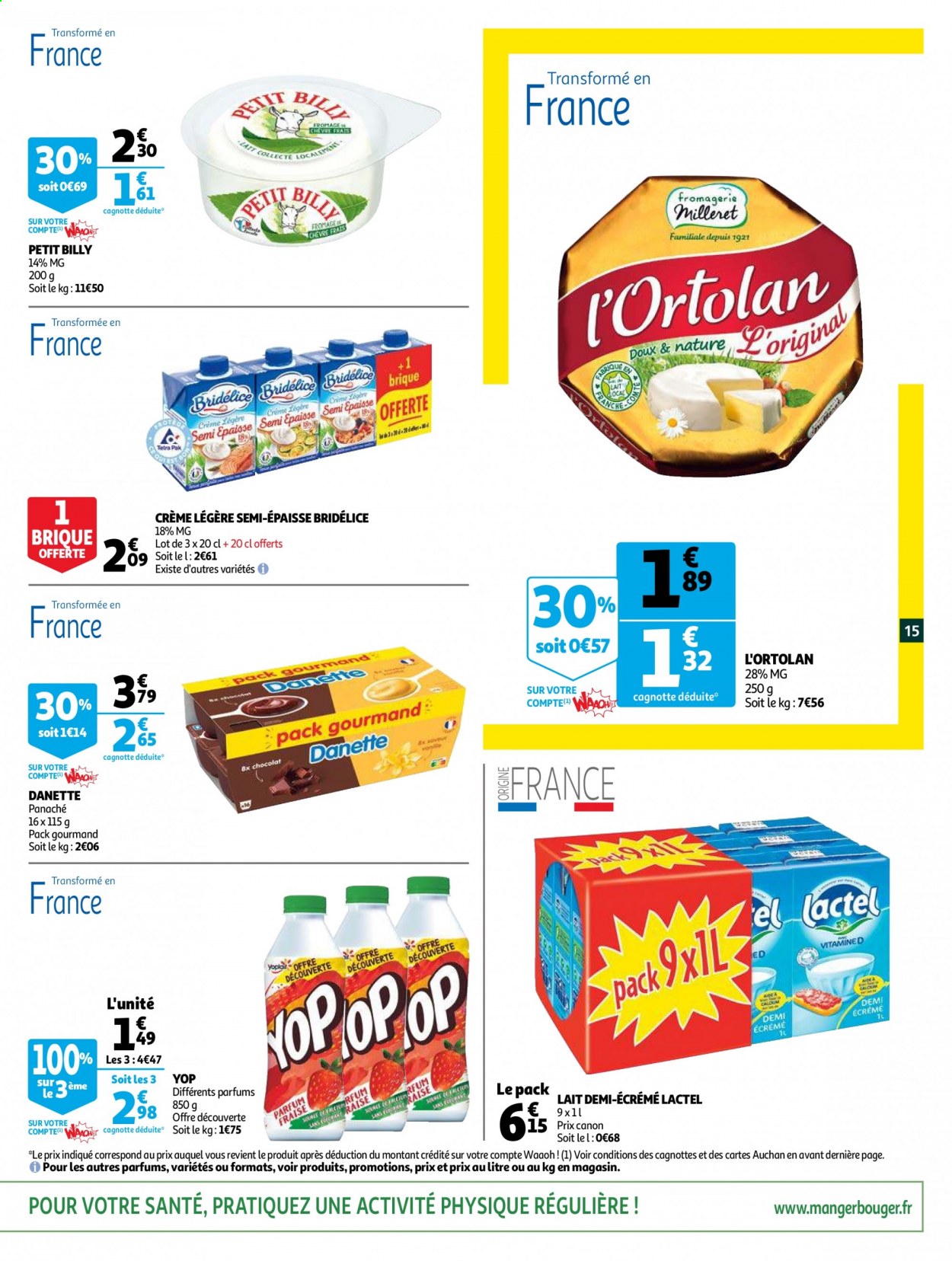 thumbnail - Catalogue Auchan - 14/04/2021 - 20/04/2021 - Produits soldés - fromage, Danette, Lactel, lait, lait demi-écrémé, crème liquide, Canon. Page 15.