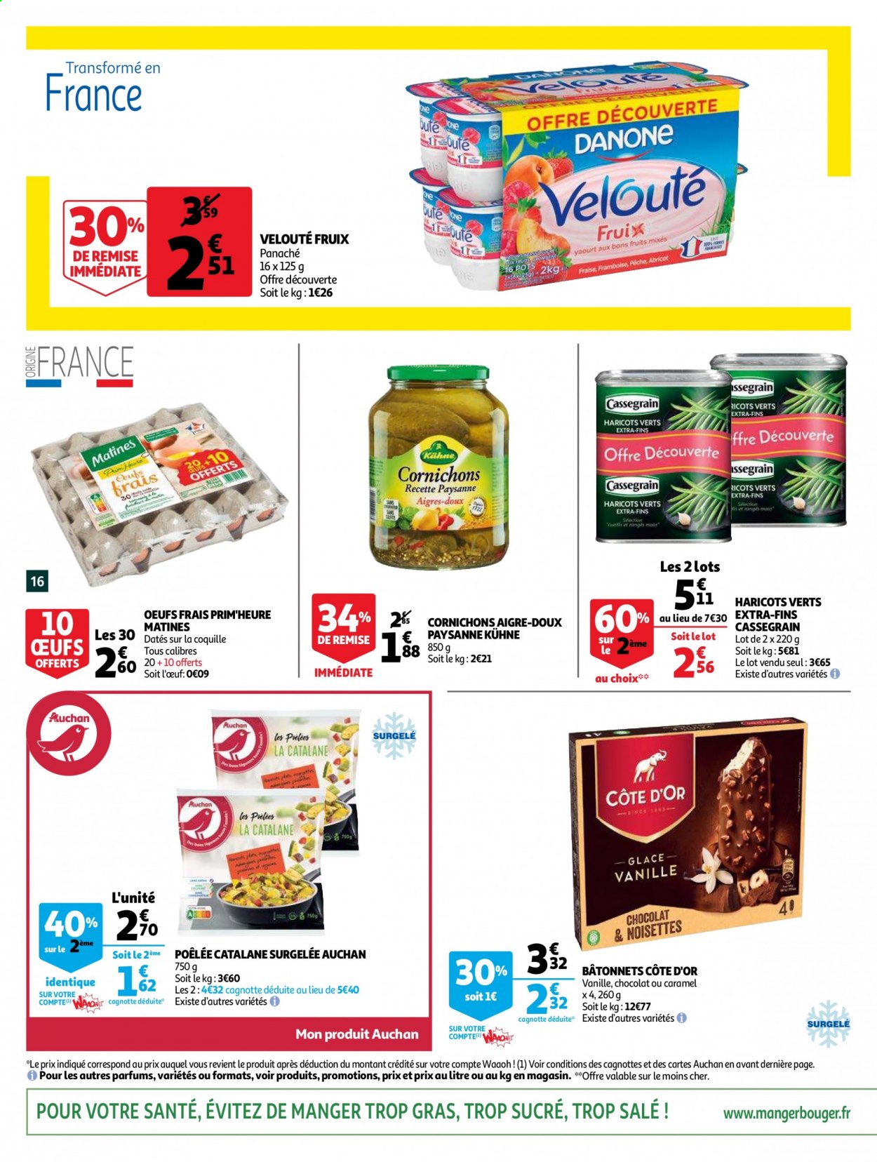 thumbnail - Catalogue Auchan - 14/04/2021 - 20/04/2021 - Produits soldés - vélo, velouté, yaourt, Danone, œufs, glace, Côte d'Or, cornichons. Page 16.