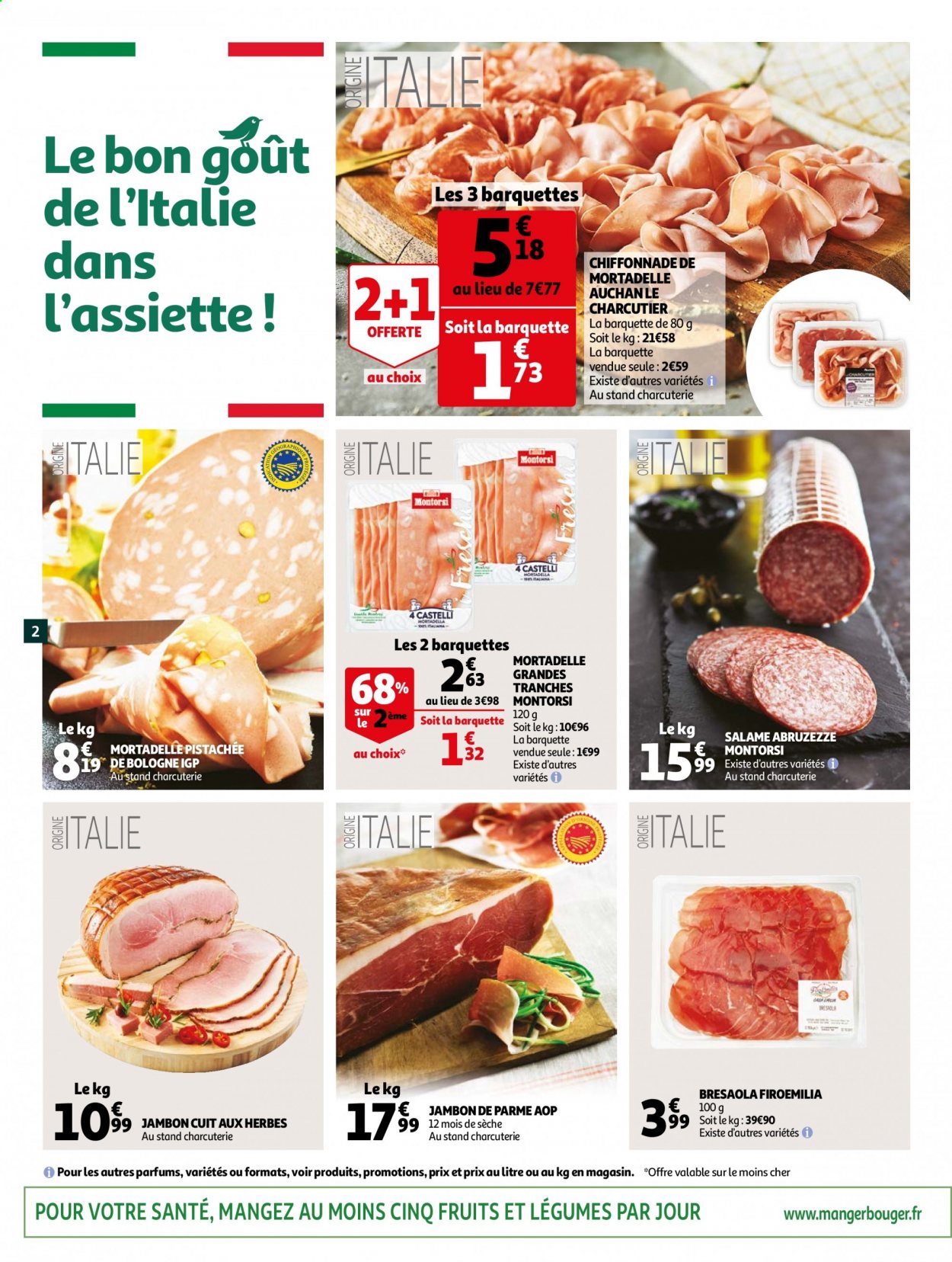 thumbnail - Catalogue Auchan - 14/04/2021 - 20/04/2021 - Produits soldés - jambon, bresaola, jambon de parme, mortadella. Page 2.