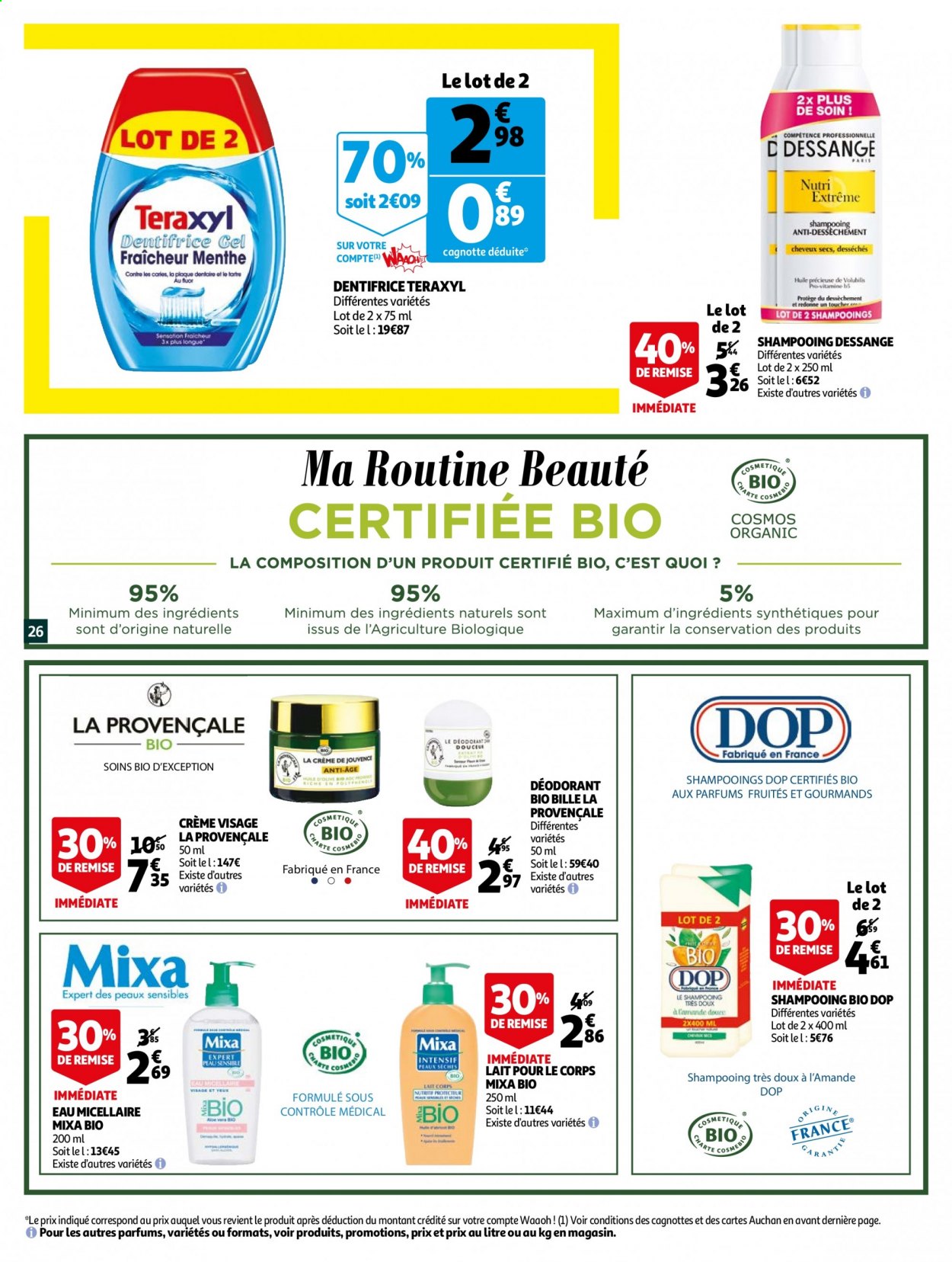 thumbnail - Catalogue Auchan - 14/04/2021 - 20/04/2021 - Produits soldés - shampooing, dentifrice, crème visage, Mixa, lotion pour le corps, déodorant, desodorisant. Page 27.
