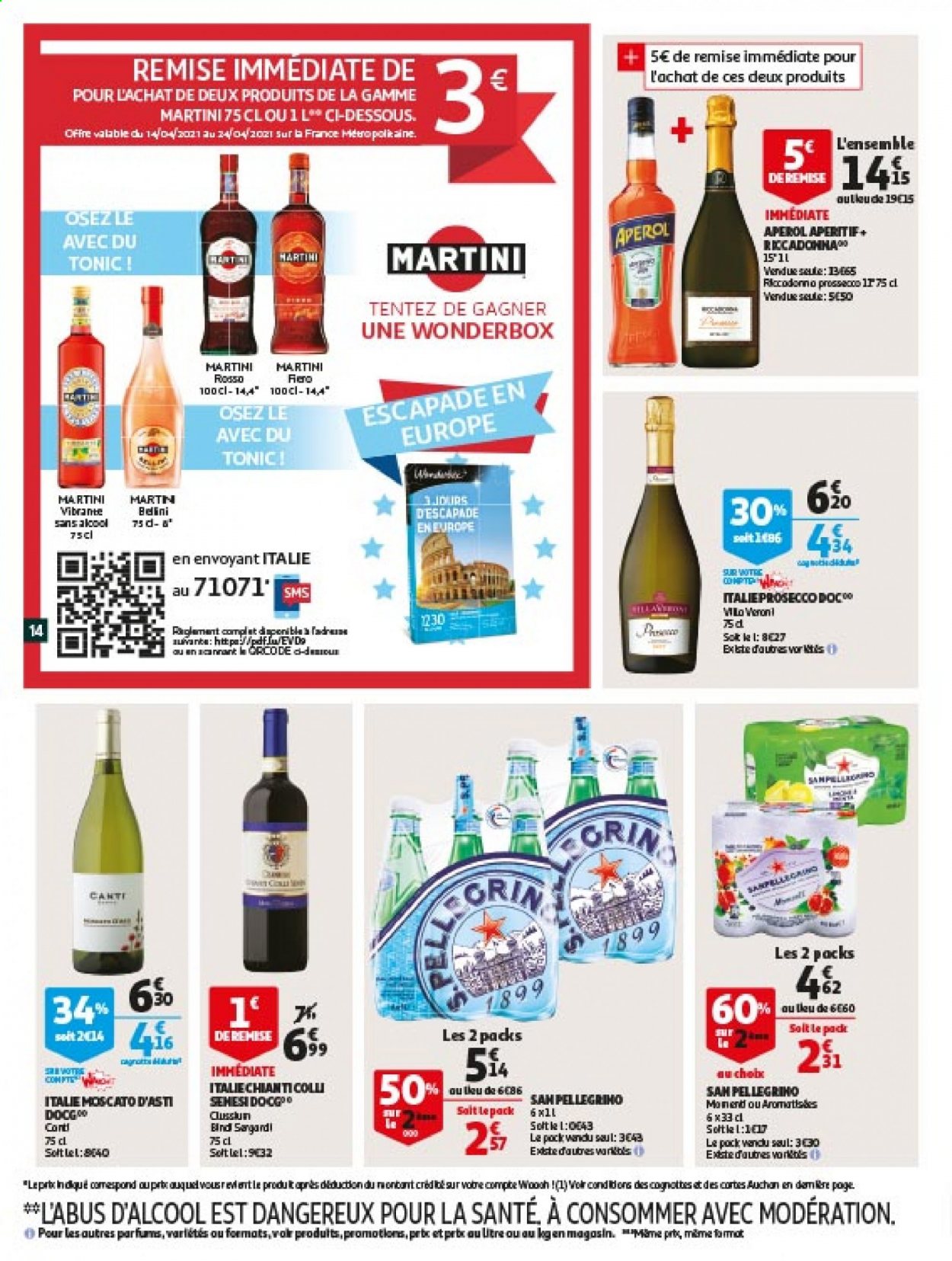 thumbnail - Catalogue Auchan - 14/04/2021 - 20/04/2021 - Produits soldés - tonic, Aperol, Martini, apéritif. Page 14.