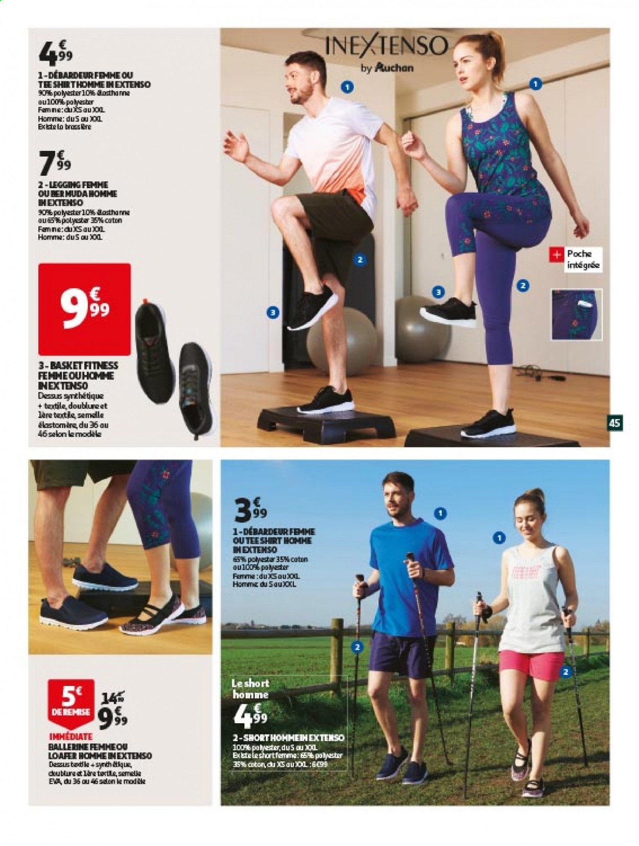 thumbnail - Catalogue Auchan - 14/04/2021 - 20/04/2021 - Produits soldés - basket, shorts, débardeur, leggings. Page 45.