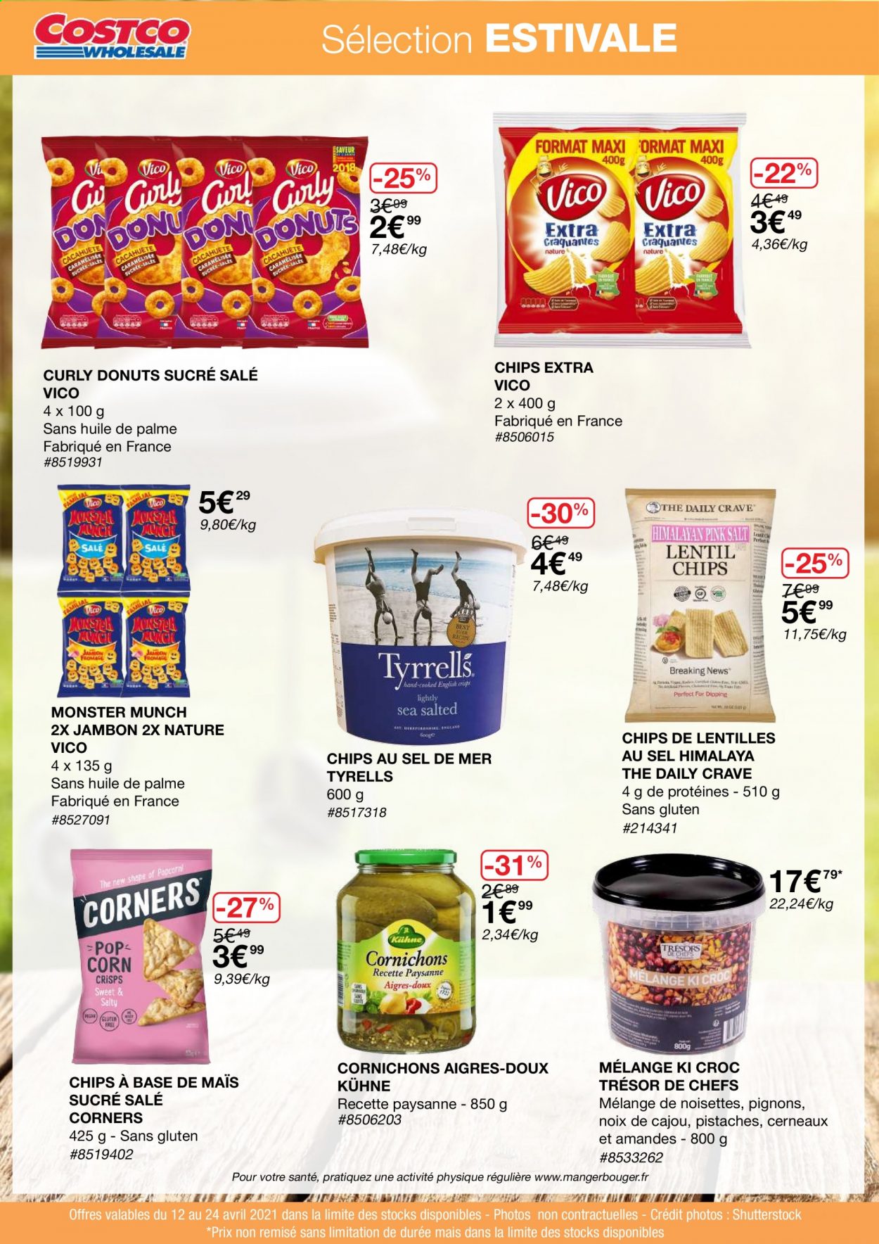 thumbnail - Catalogue Costco - 12/04/2021 - 24/04/2021 - Produits soldés - donut, jambon, chips, Vico, Monster Munch, cornichons, pistache, noix de cajou, Monster, Himalaya. Page 1.