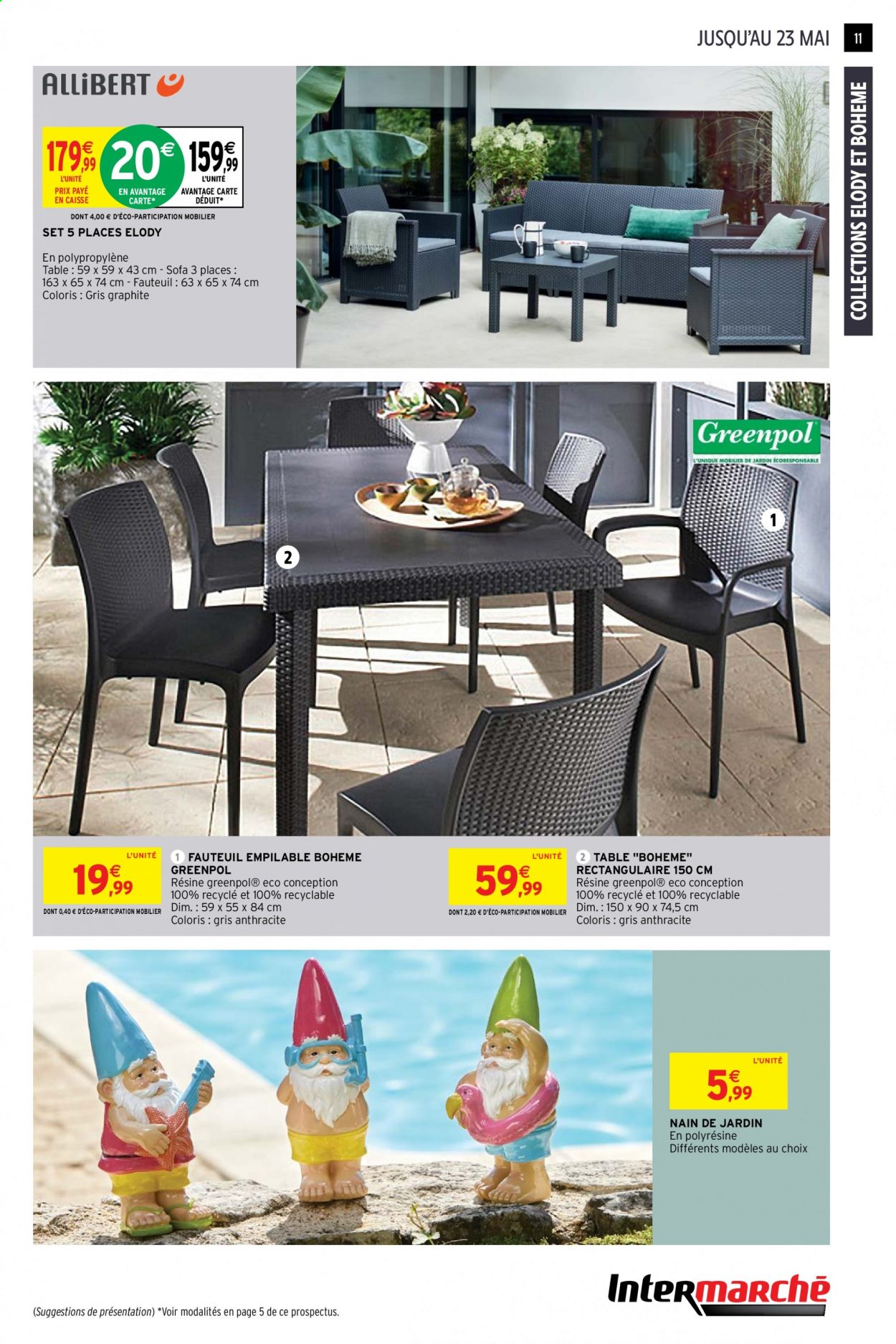 thumbnail - Catalogue Intermarché - 20/04/2021 - 23/05/2021 - Produits soldés - table, fauteuil, décoration extérieure. Page 11.