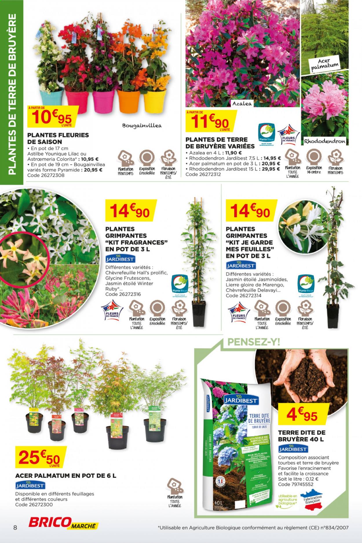 thumbnail - Catalogue Bricomarché - 21/04/2021 - 30/04/2021 - Produits soldés - rhododendron, terre dite de bruyère, plante fleurie. Page 8.