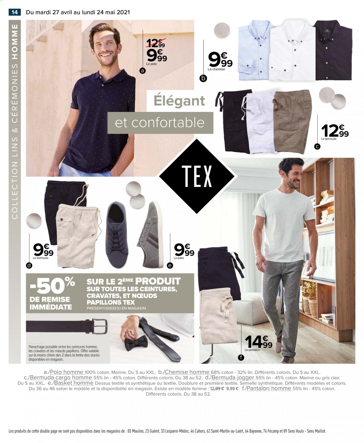thumbnail - Catalogue Carrefour Hypermarchés - 27/04/2021 - 24/05/2021 - Produits soldés - basket, pantalon, t-shirt, ceinture. Page 15.