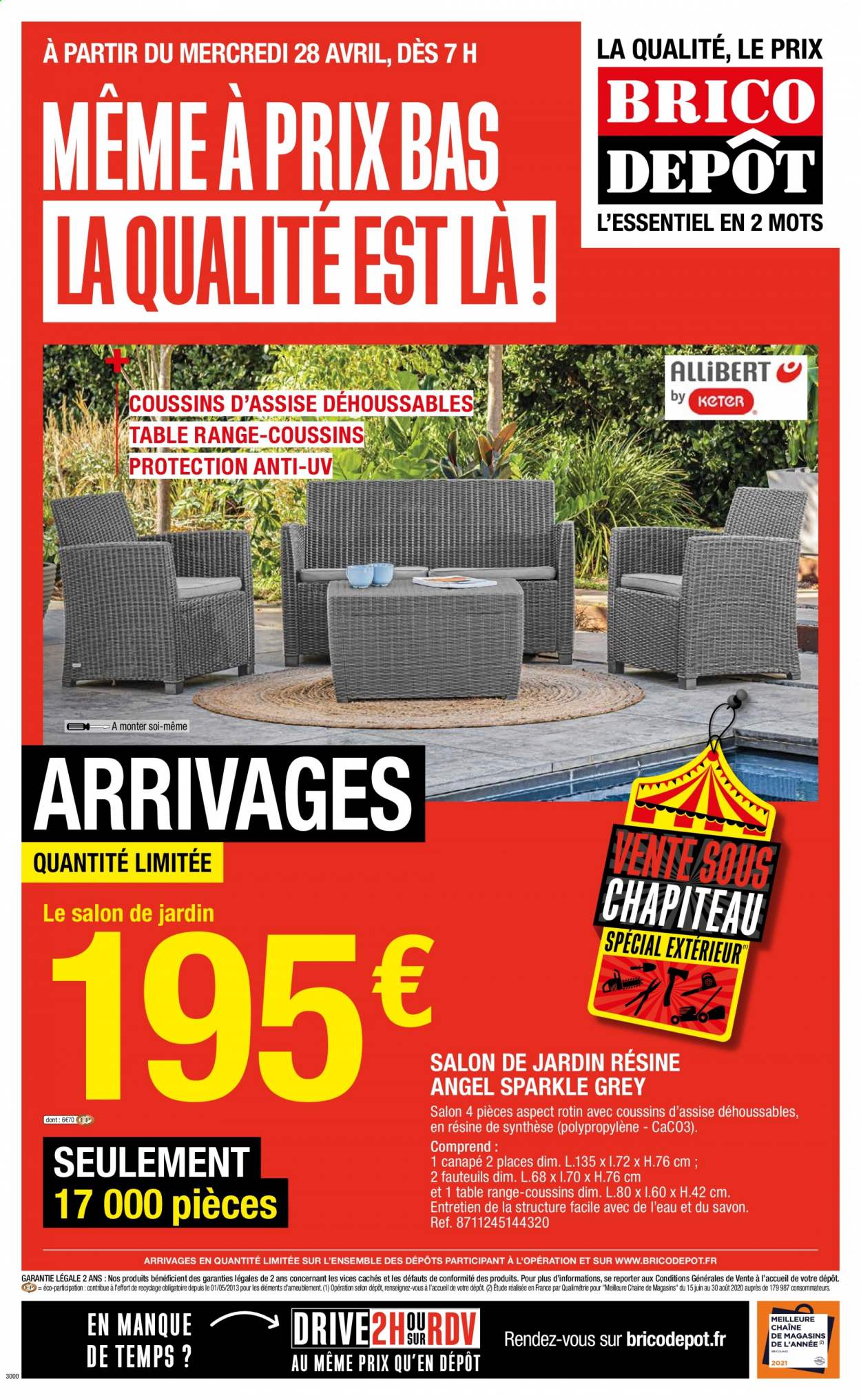 thumbnail - Catalogue Brico Dépôt - 28/04/2021 - 11/05/2021 - Produits soldés - table, salon de jardin. Page 1.