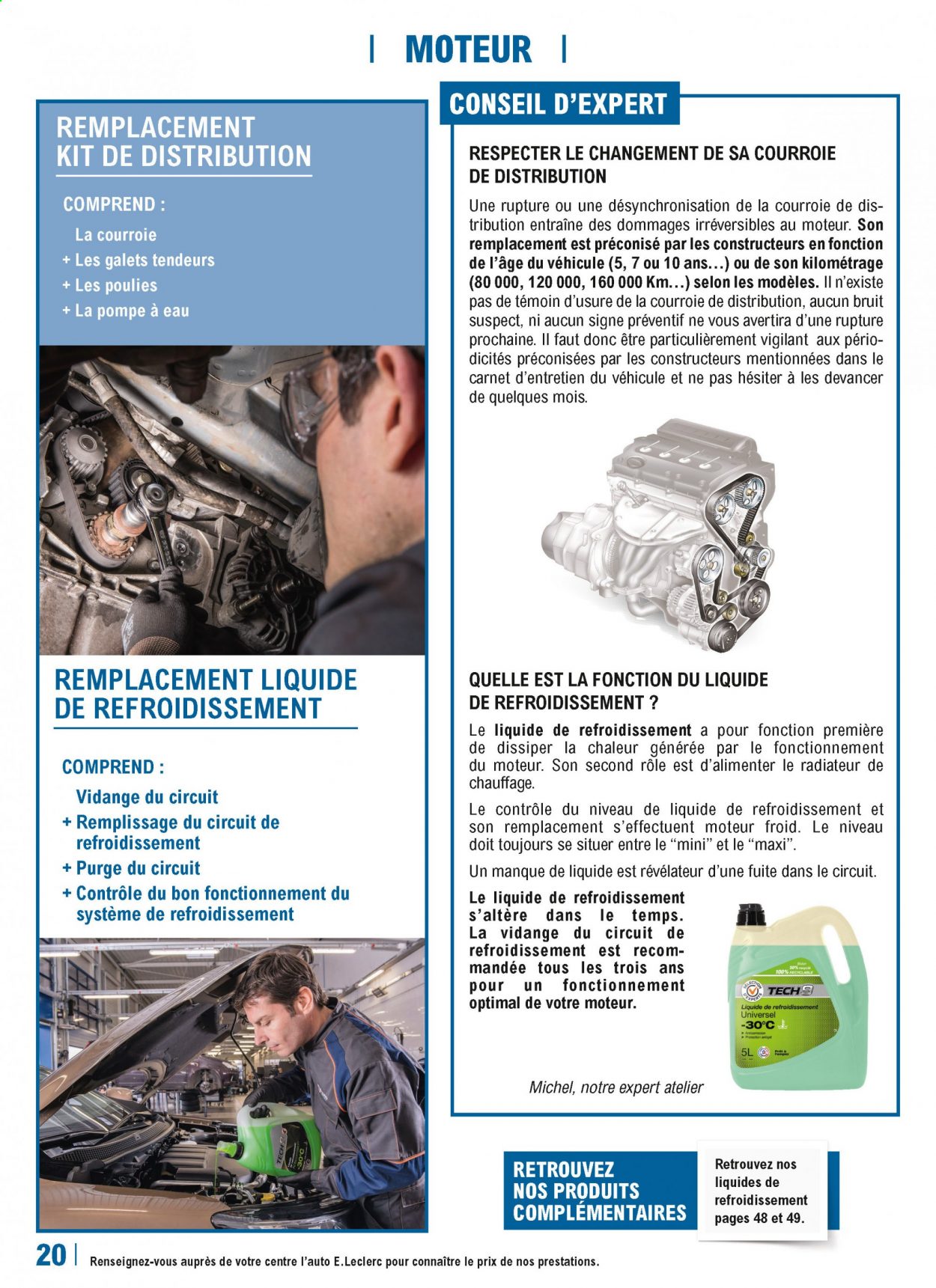thumbnail - Catalogue E.Leclerc - Produits soldés - tendeur, radiateur, pompe à eau, liquide de refroidissement. Page 20.