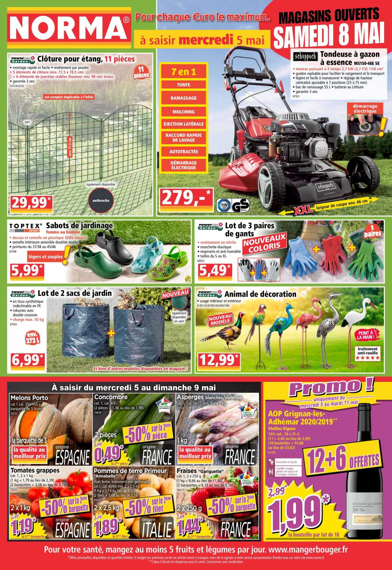 thumbnail - Catalogue Norma - 05/05/2021 - 11/05/2021 - Produits soldés - sabots, fraises, melon, concombre, pommes de terre, gazon. Page 1.