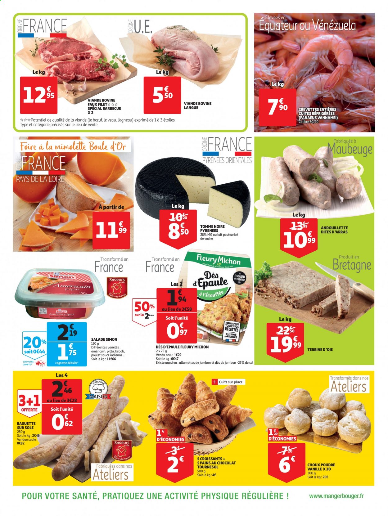 thumbnail - Catalogue Auchan - 02/05/2021 - 08/05/2021 - Produits soldés - salade, croissant, baguette, pain au chocolat, poulet, oie, viande de veau, crevettes, Fleury Michon, allumettes, allumettes de jambon, andouillette, terrine, Mimolette. Page 2.
