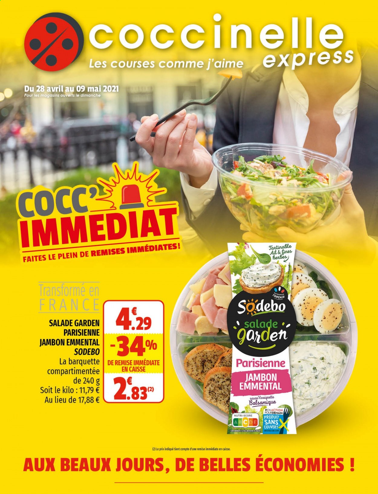 thumbnail - Catalogue Coccinelle Express - 28/04/2021 - 09/05/2021 - Produits soldés - salade, Sodebo, fromage, vinaigrette. Page 1.
