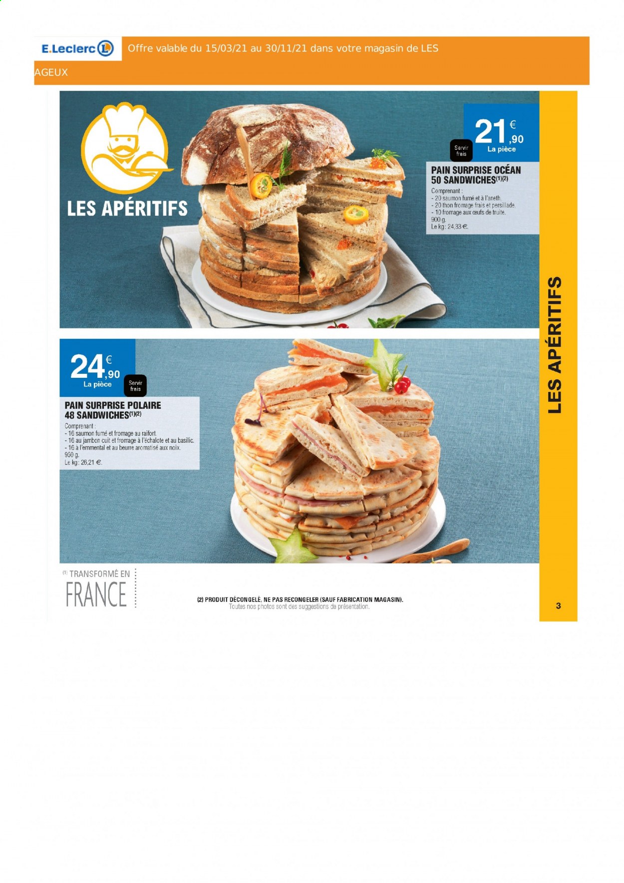 thumbnail - Catalogue E.Leclerc - Produits soldés - raifort, pain, Pain Surprise, truite, fromage frais. Page 3.