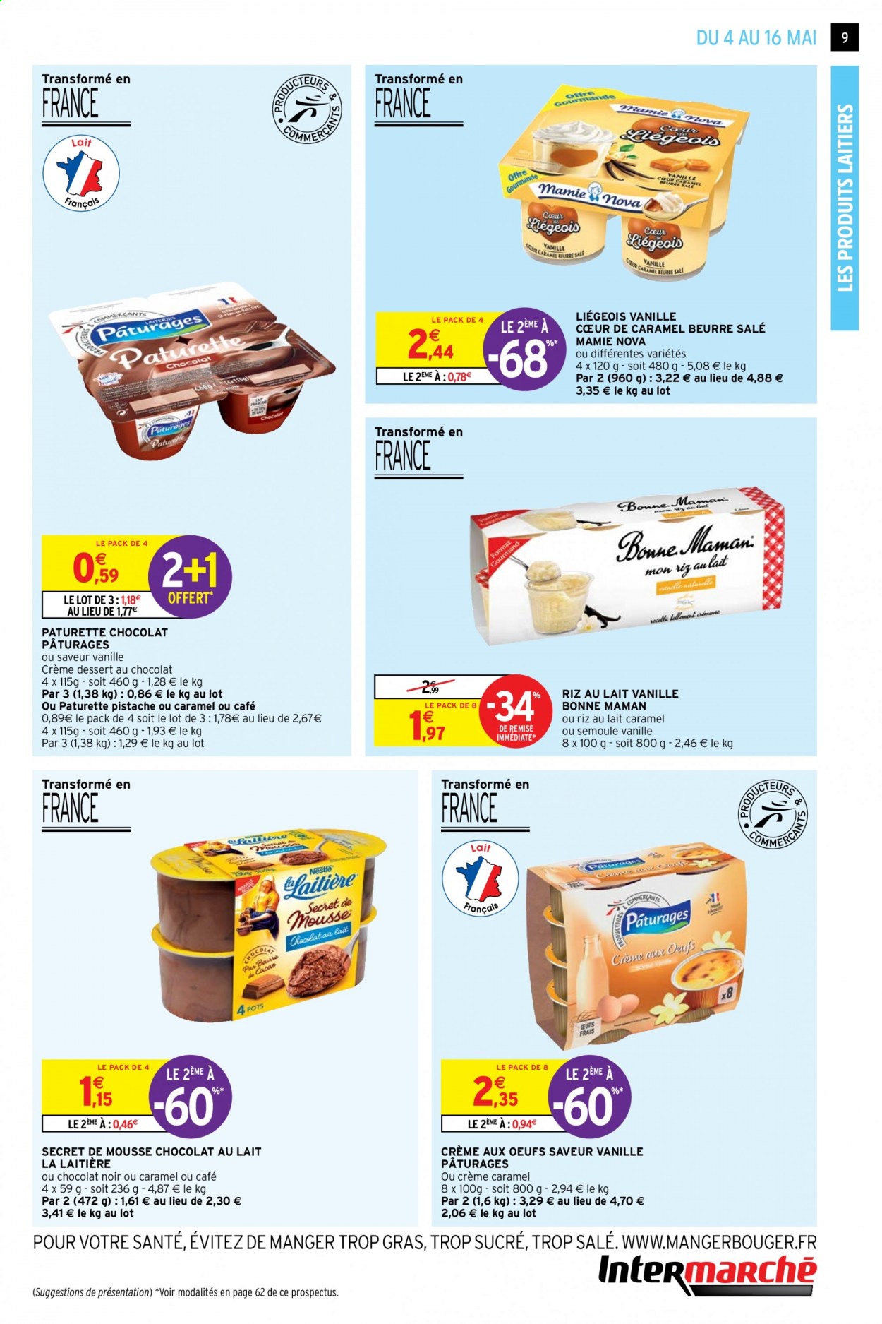 thumbnail - Catalogue Intermarché Super - 04/05/2021 - 16/05/2021 - Produits soldés - dessert, dessert au chocolat, crème dessert, riz au lait, dessert au lait, crème aux oeufs, Mamie Nova. Page 9.