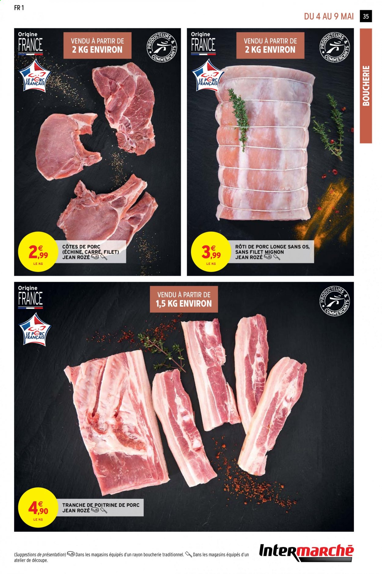 thumbnail - Catalogue Intermarché Contact - 04/05/2021 - 16/05/2021 - Produits soldés - côtes de porc, filet mignon, rôti de porc, poitrine de porc, viande de porc, longe de porc. Page 35.