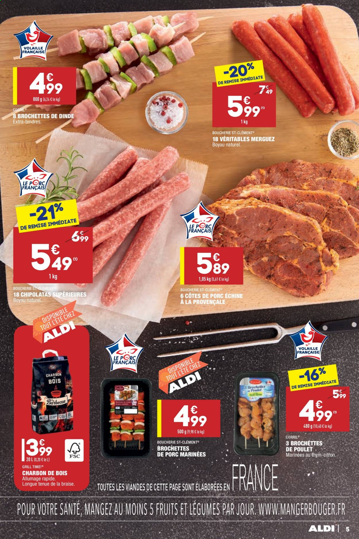 thumbnail - Catalogue ALDI - 11/05/2021 - 17/05/2021 - Produits soldés - côtes de porc, côtes de porc échine, brochettes de porc, viande de porc, merguez, chipolata, grill. Page 7.