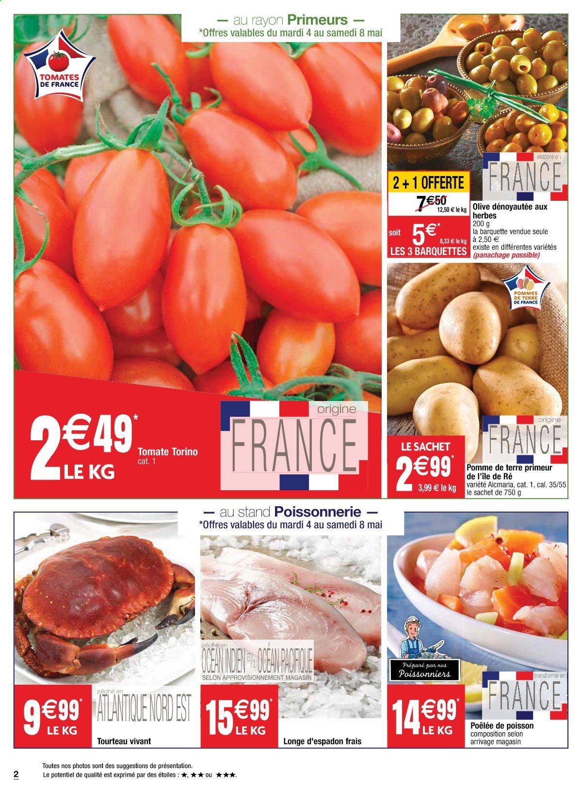 thumbnail - Catalogue Cora - 04/05/2021 - 10/05/2021 - Produits soldés - tomates, pommes de terre, espadon, tourteau, biscuits. Page 2.