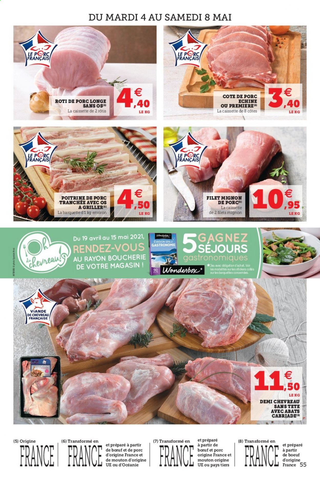thumbnail - Catalogue HYPER U - 04/05/2021 - 15/05/2021 - Produits soldés - côtes de porc, côtes de porc échine, filet mignon, rôti de porc, poitrine de porc, viande de porc, jeu, biscuits. Page 55.