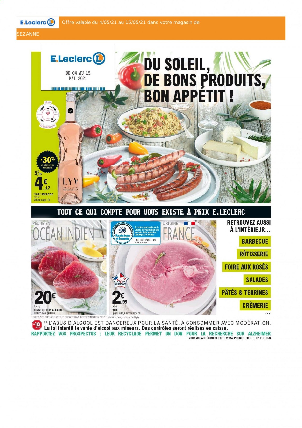 thumbnail - Catalogue E.Leclerc - 04/05/2021 - 15/05/2021 - Produits soldés - thon, rouelle de jambon, terrine, pâtes. Page 1.