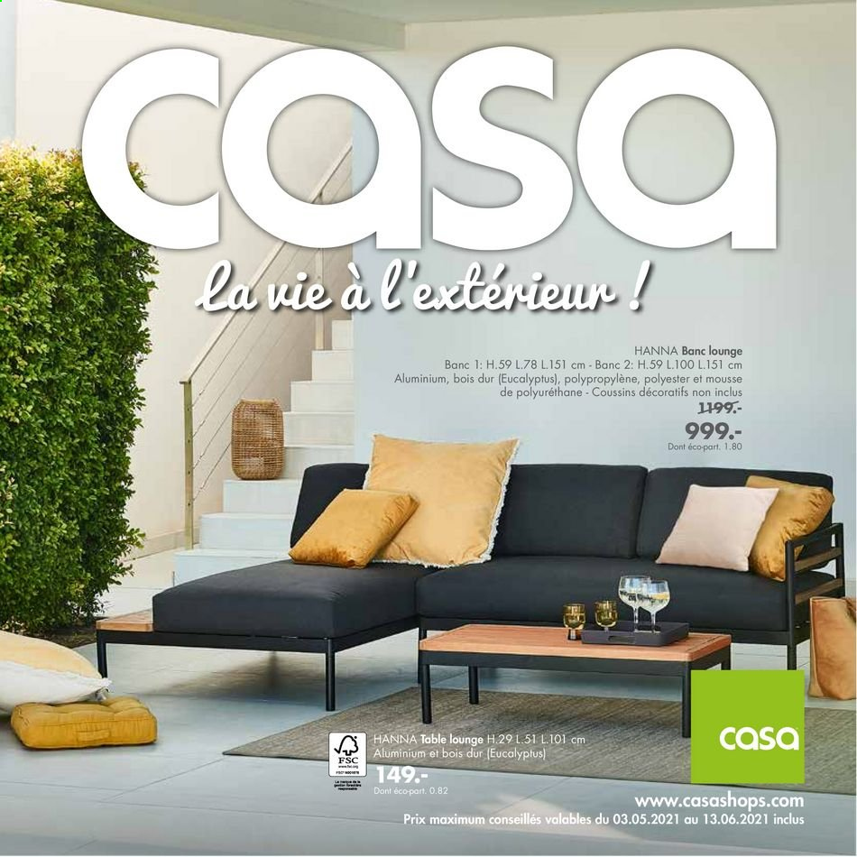 thumbnail - Catalogue CASA - 03/05/2021 - 13/06/2021 - Produits soldés - table, coussin, banc. Page 1.