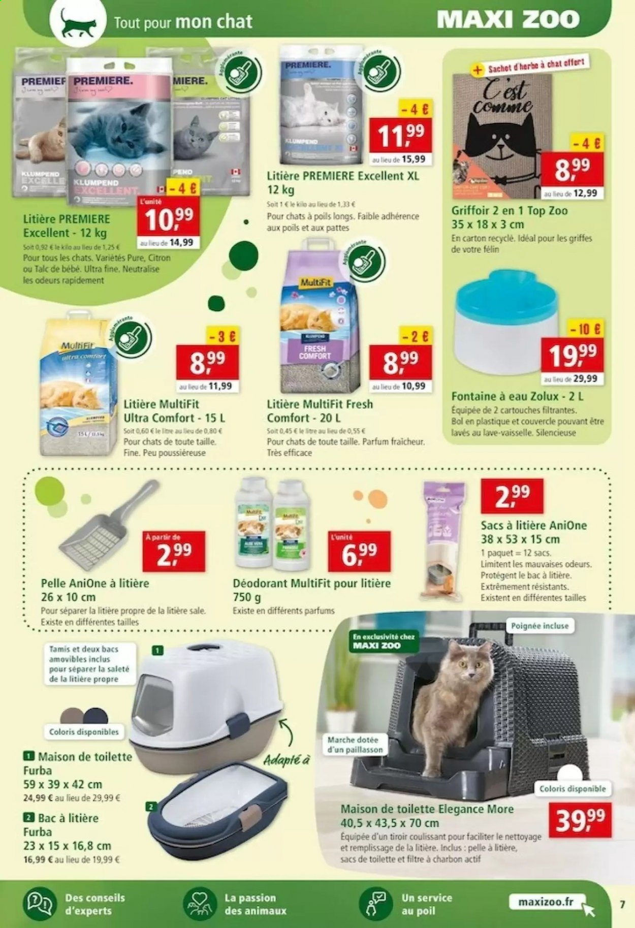 thumbnail - Catalogue Maxi ZOO - 05/05/2021 - 15/05/2021 - Produits soldés - desodorisant, griffoir, litière, toilettes pour animaux, herbe à chat, pelle à litière. Page 7.