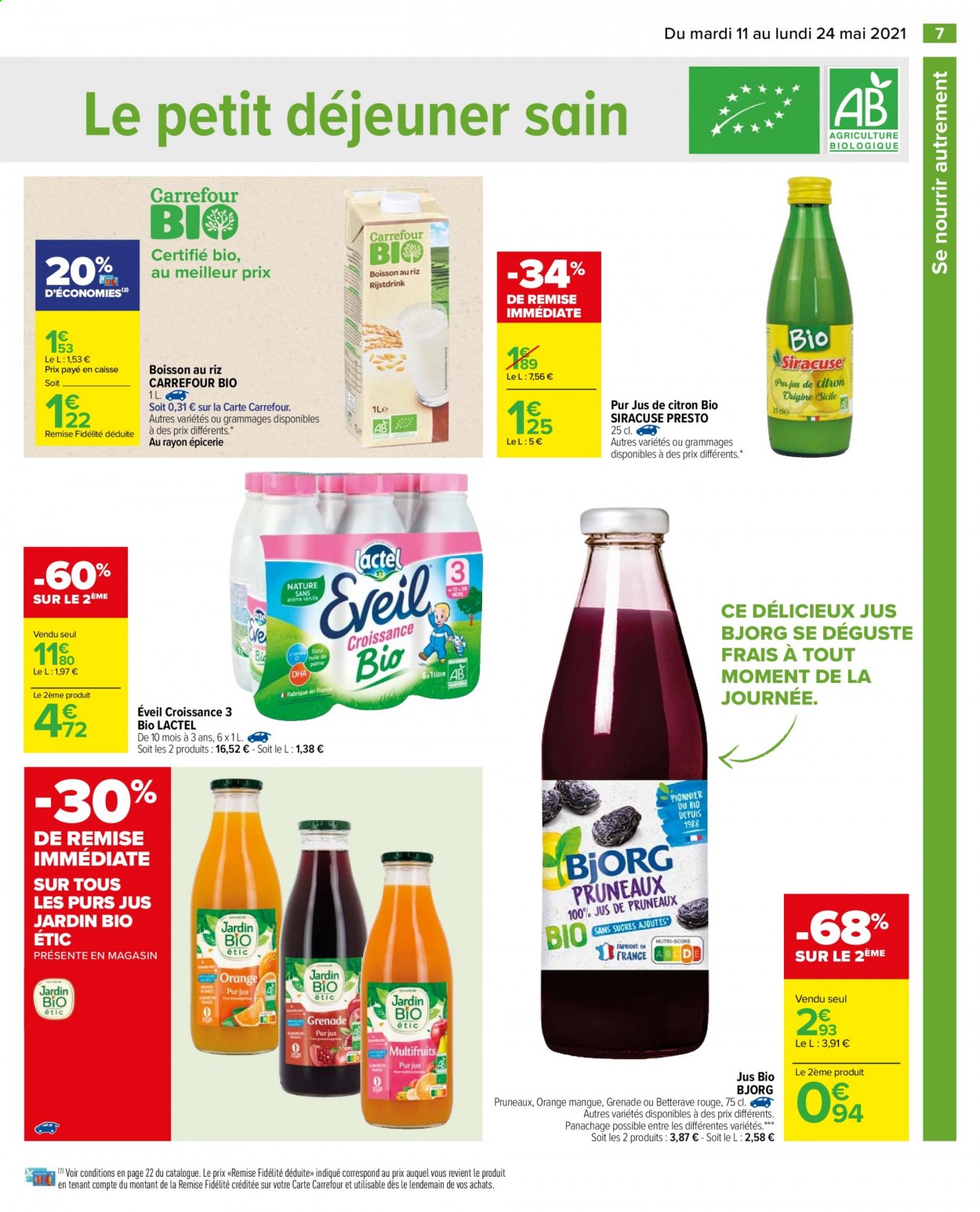 thumbnail - Catalogue Carrefour Hypermarchés - 11/05/2021 - 24/05/2021 - Produits soldés - betterave, Jardin BIO, Bjorg, Lactel, pur jus. Page 8.