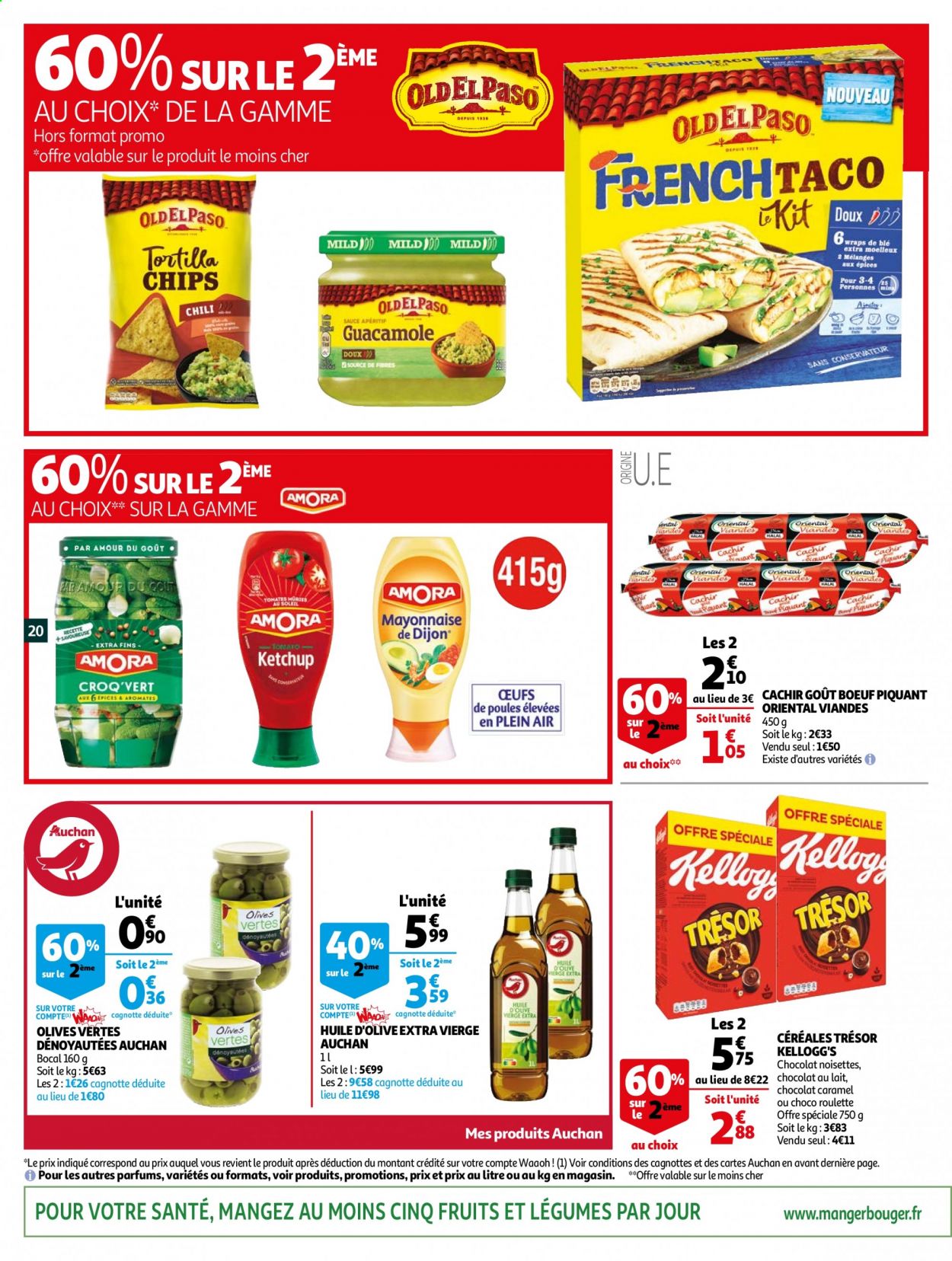 thumbnail - Catalogue Auchan - 12/05/2021 - 23/05/2021 - Produits soldés - mayonnaise, Kellogg's, chips, tortilla chips, olives vertes, céréales, guacamole, huile, huile d'olive, bocal. Page 20.