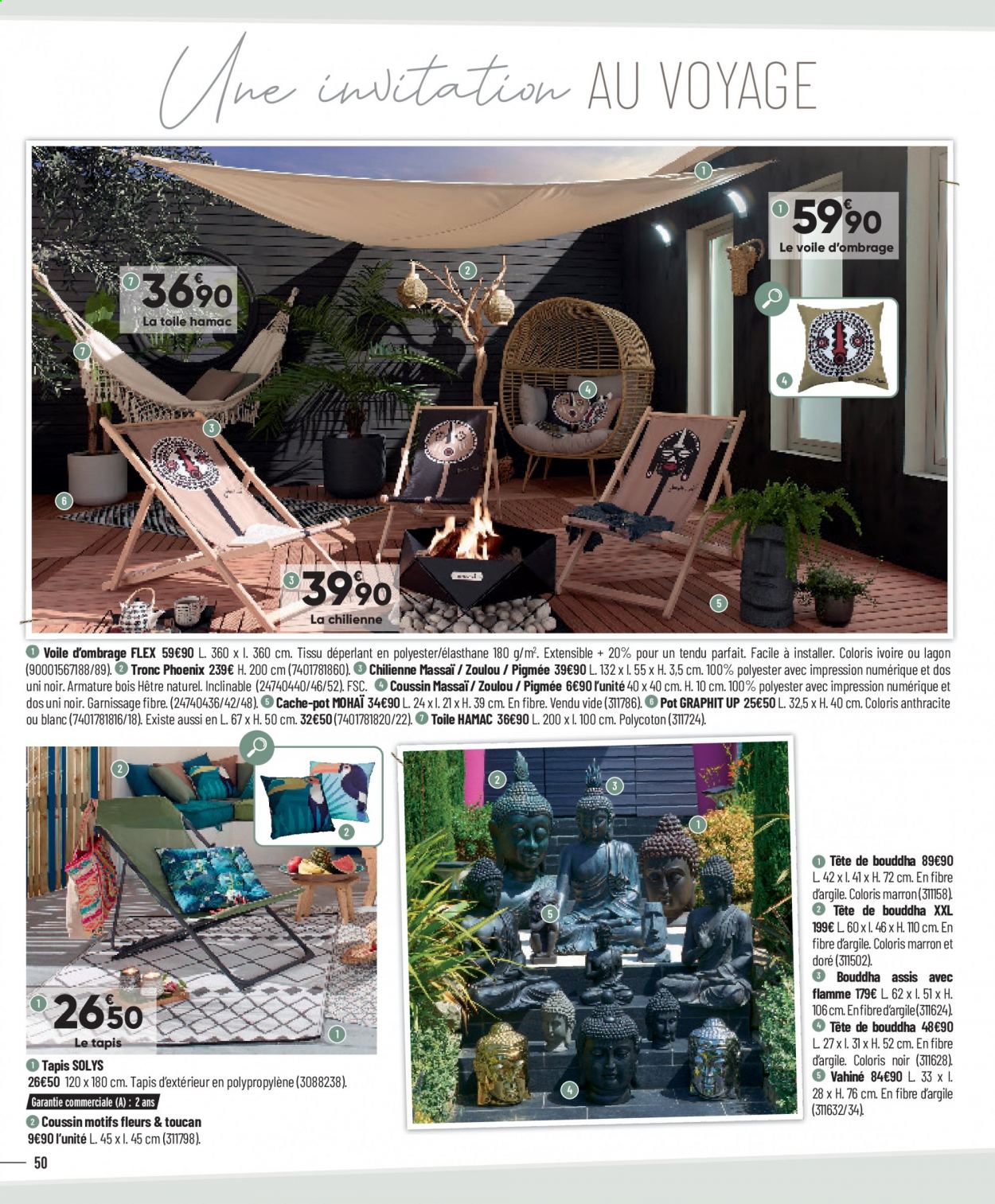 thumbnail - Catalogue Bricorama - 08/05/2021 - 27/06/2021 - Produits soldés - coussin, tapis, bouddha, pot de fleurs, fleur. Page 50.