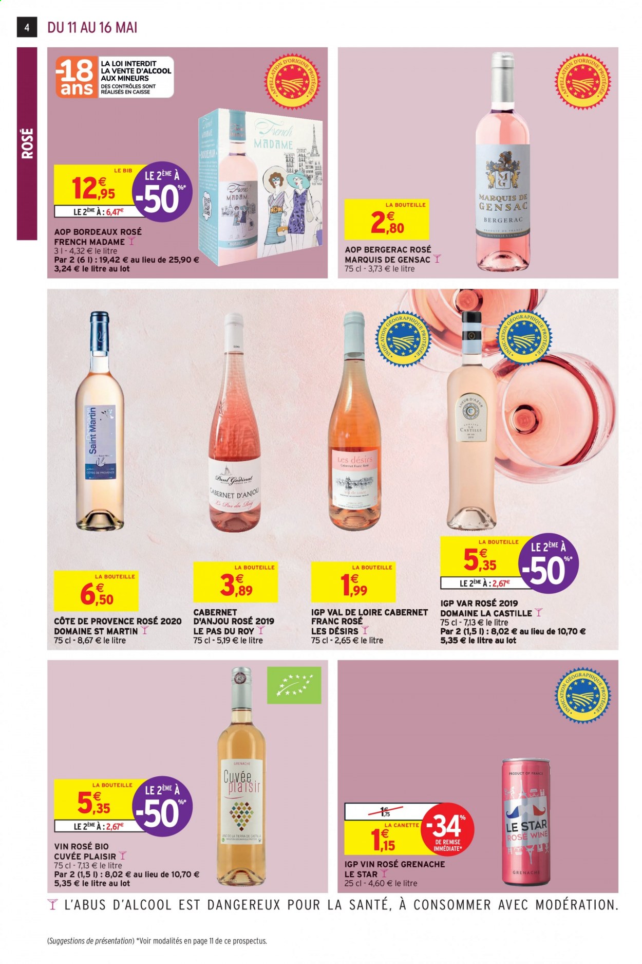thumbnail - Catalogue Intermarché - 11/05/2021 - 16/05/2021 - Produits soldés - Bordeaux, vin rosé, vin rouge, vin. Page 4.