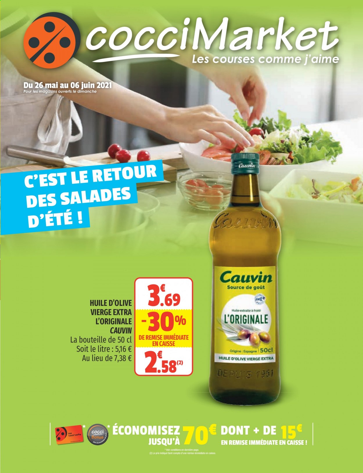 thumbnail - Catalogue CocciMarket - 26/05/2021 - 06/06/2021 - Produits soldés - huile, huile d'olive vierge extra, huile d'olive. Page 1.