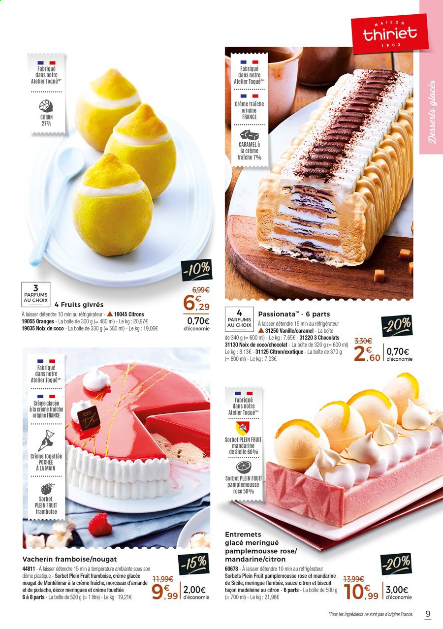 thumbnail - Catalogue Thiriet - 27/05/2021 - 17/06/2021 - Produits soldés - mandarines, pamplemousse, Vacherin, glace, sorbet, biscuits. Page 9.