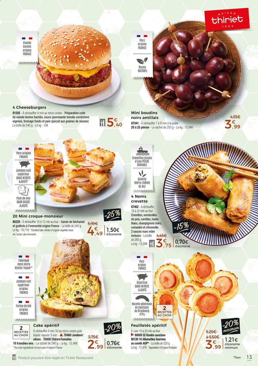 thumbnail - Catalogue Thiriet - 27/05/2021 - 17/06/2021 - Produits soldés - oignons, pain de mie, crevettes, merlu, croque-monsieur, allumettes, nems, saucisse, fromage, farine, olives, vermicelles, citronnelle. Page 13.