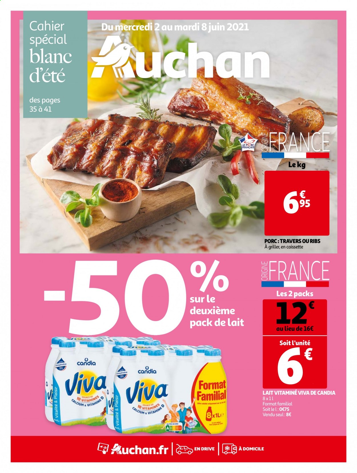 thumbnail - Catalogue Auchan - 02/06/2021 - 08/06/2021 - Produits soldés - Candia, cahier, vitamine D. Page 1.