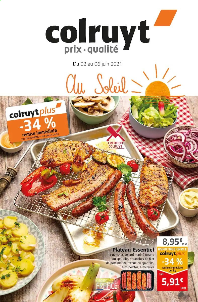 thumbnail - Catalogue Colruyt - 02/06/2021 - 06/06/2021 - Produits soldés - bacon, merguez, chipolata. Page 1.