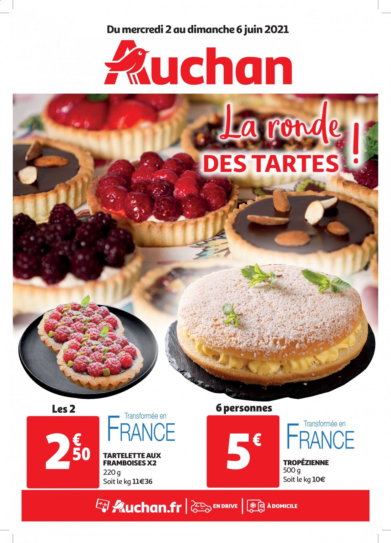 thumbnail - Catalogue Auchan - 02/06/2021 - 06/06/2021 - Produits soldés - framboises, tropézienne. Page 1.