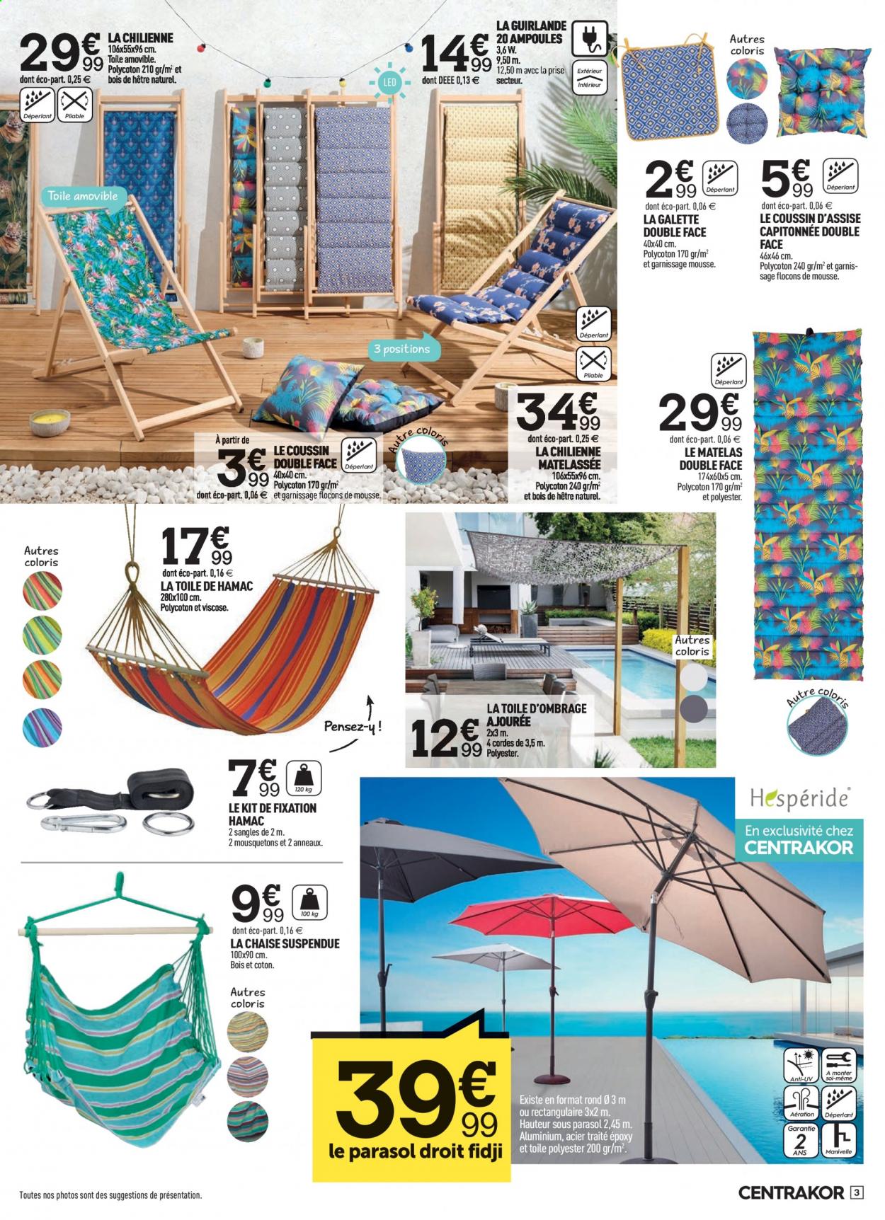 thumbnail - Catalogue Centrakor - 31/05/2021 - 11/07/2021 - Produits soldés - matelas, guirlande, parasol. Page 3.