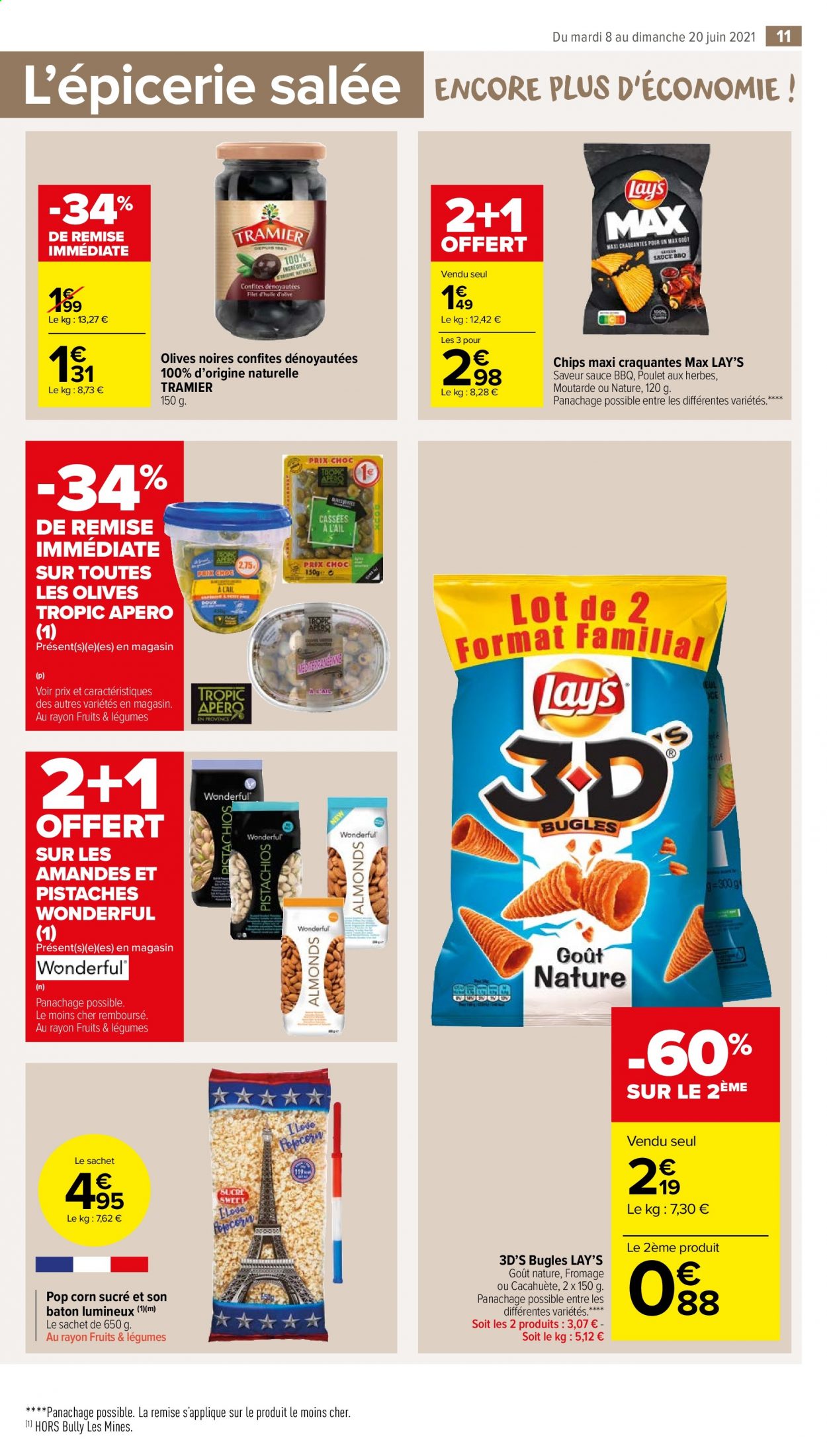thumbnail - Catalogue Carrefour Market - 08/06/2021 - 20/06/2021 - Produits soldés - chips, Lay’s, sucre, olives, olives noires, huile, pistache. Page 11.