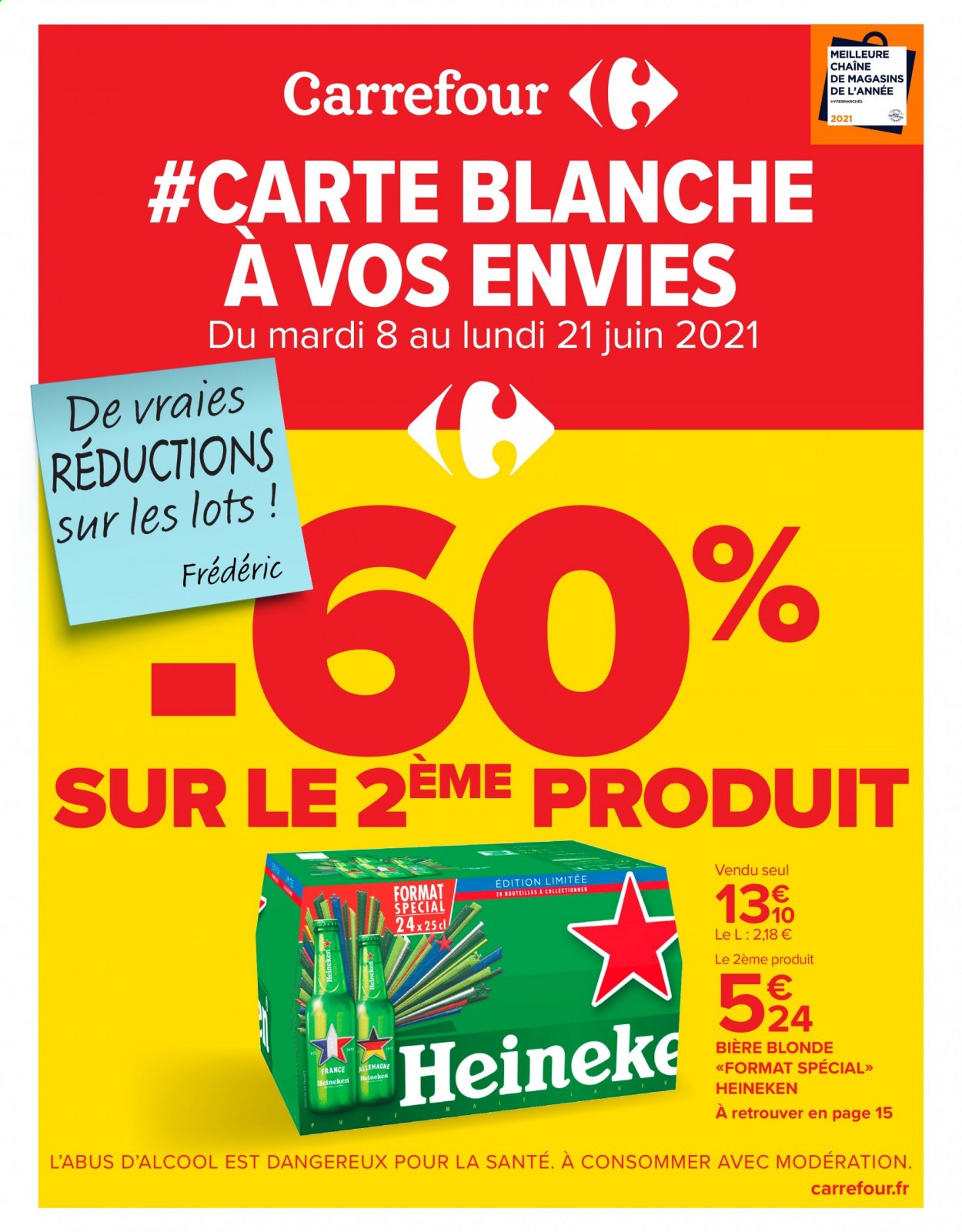 thumbnail - Catalogue Carrefour Hypermarchés - 08/06/2021 - 21/06/2021 - Produits soldés - bière, bière blonde, Heineken. Page 1.