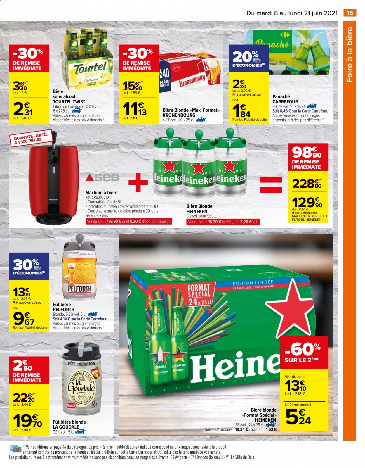 thumbnail - Catalogue Carrefour Hypermarchés - 08/06/2021 - 21/06/2021 - Produits soldés - bière blonde, bière non alcoolisée, Heineken, Goudale. Page 16.