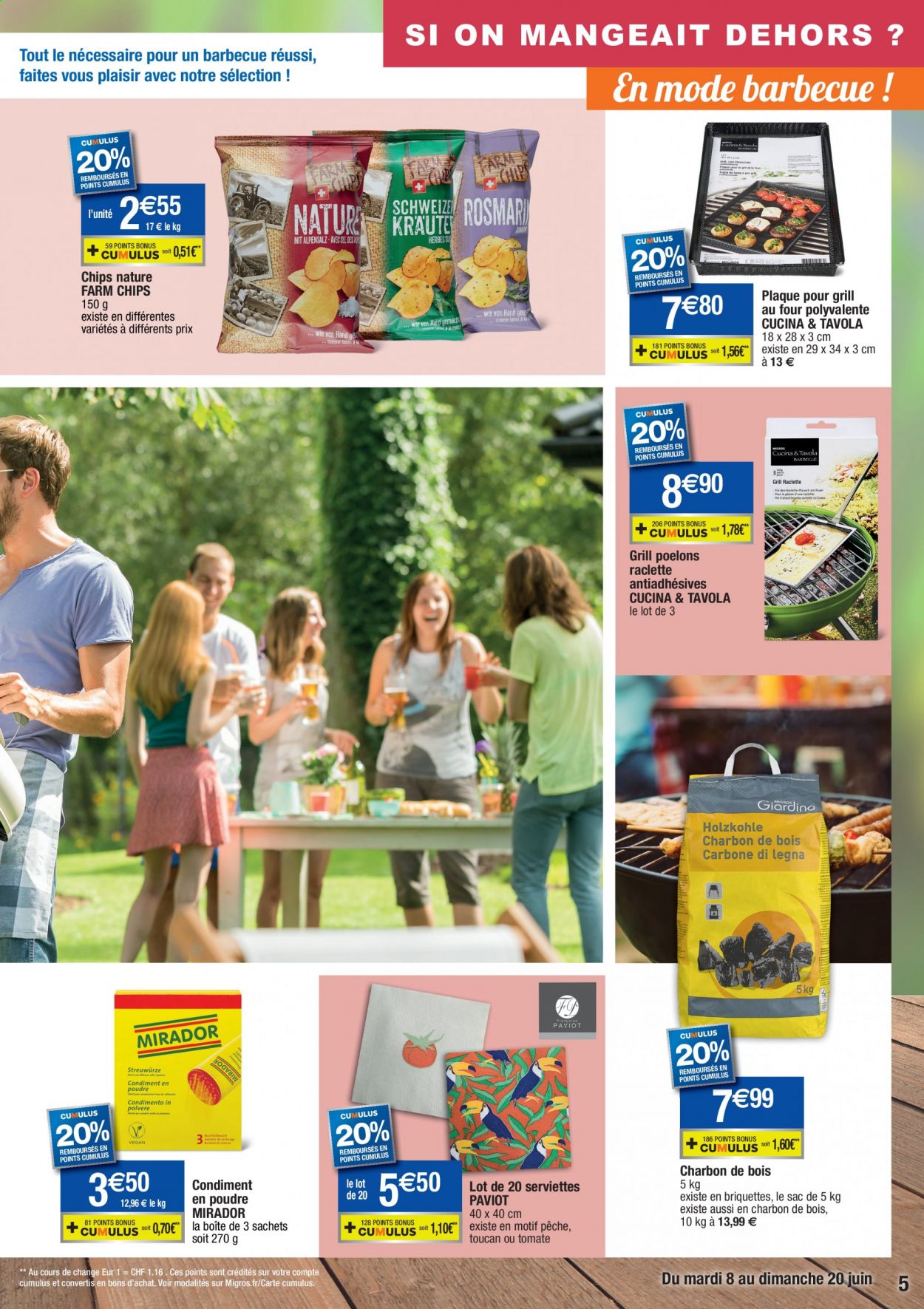 thumbnail - Catalogue Migros France - 08/06/2021 - 20/06/2021 - Produits soldés - La Raclette, chips, sel, serviette, grill. Page 5.