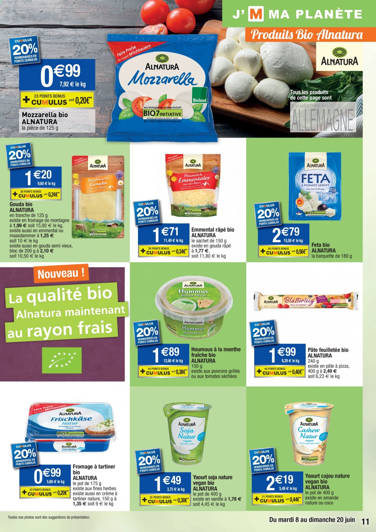 thumbnail - Catalogue Migros France - 08/06/2021 - 20/06/2021 - Produits soldés - houmous, féta, fromage râpé, yaourt, pâte à pizza, pâte feuilletée, soja. Page 11.