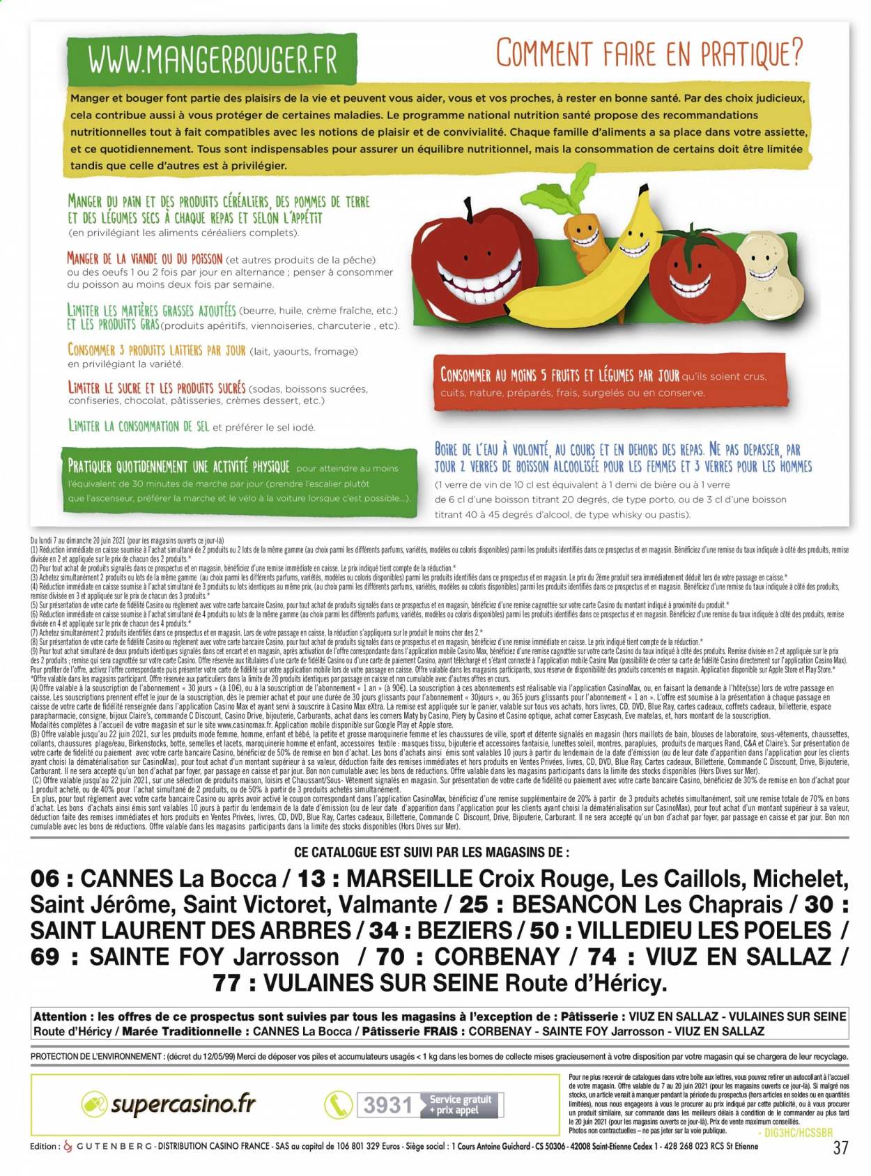 thumbnail - Catalogue Géant Casino - 07/06/2021 - 20/06/2021 - Produits soldés - pommes de terre, yaourt, beurre, crème fraîche, montre, matelas, lunettes. Page 37.