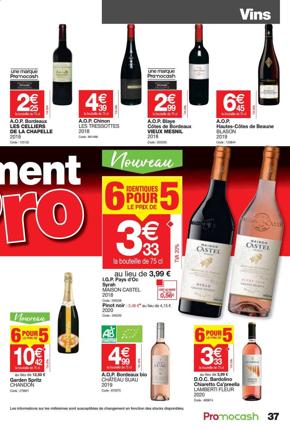 thumbnail - Catalogue Promocash - 10/06/2021 - 21/06/2021 - Produits soldés - Bordeaux, vin rouge, vin, Spritz, verre. Page 37.