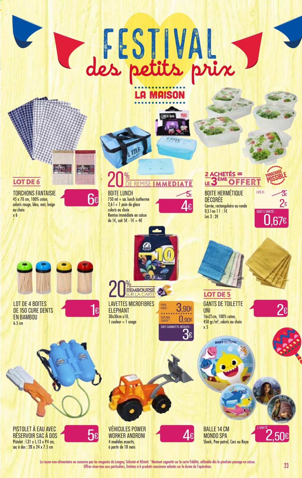 thumbnail - Catalogue Supermarché Match - 08/06/2021 - 20/06/2021 - Produits soldés - pain, lavette, cure dents, boîte alimentaire, torchon, ballon, sac à dos, pistolet à eau. Page 23.