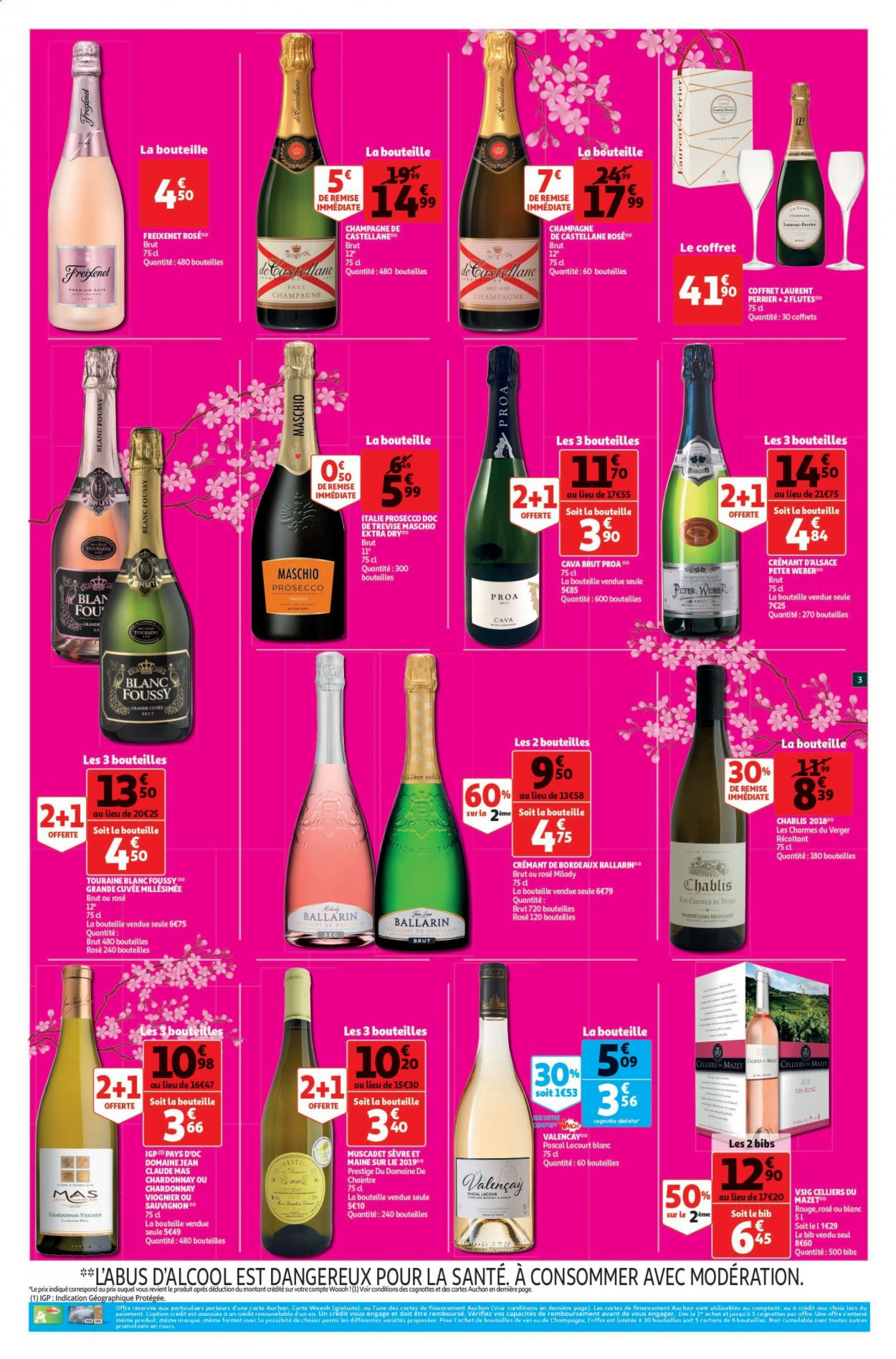 thumbnail - Catalogue Auchan - 15/06/2021 - 22/06/2021 - Produits soldés - Perrier, Bordeaux, Crémant d’Alsace, champagne, Prosecco, Crémant de Bordeaux, Cabernet Sauvignon, flûte, jeans. Page 3.