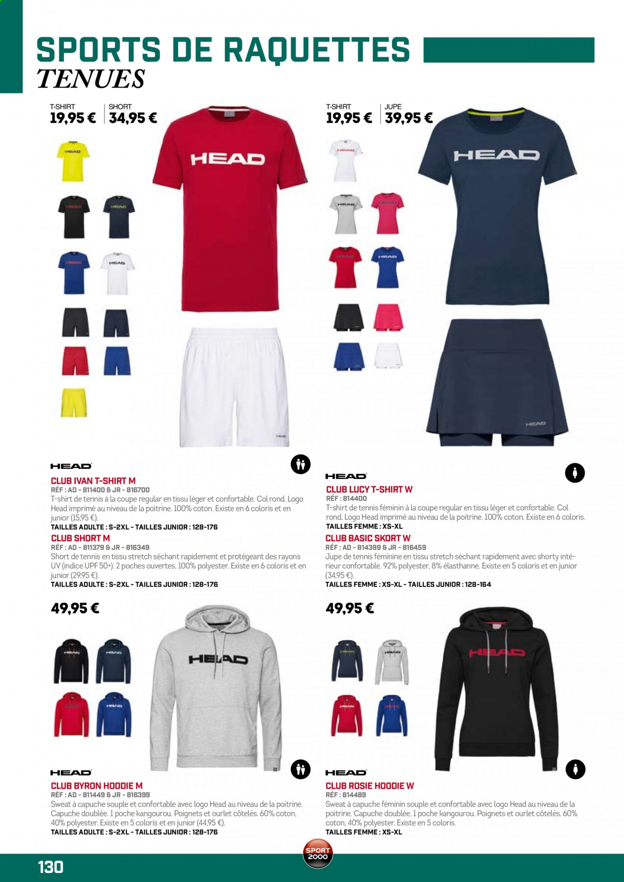 thumbnail - Catalogue Sport 2000 - Produits soldés - Head, shorts, jupe, t-shirt, sweat-shirt. Page 130.