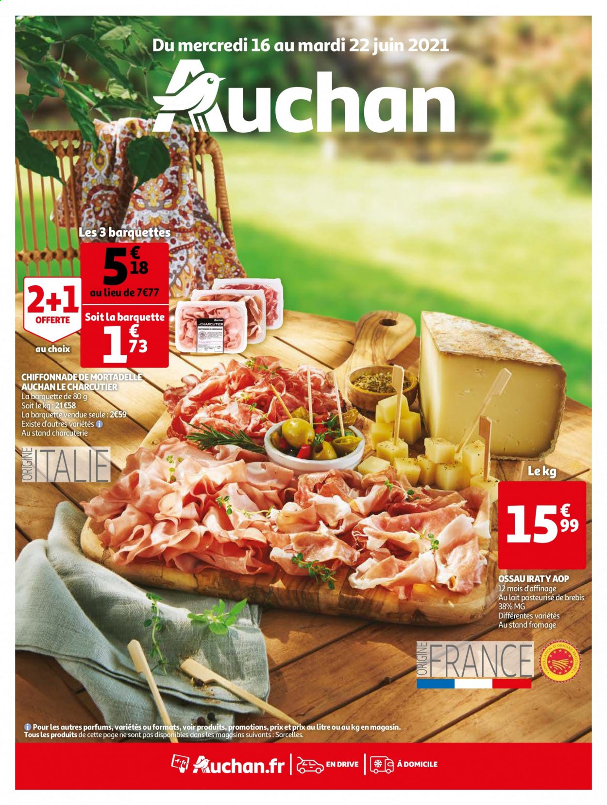 thumbnail - Catalogue Auchan - 16/06/2021 - 22/06/2021 - Produits soldés - mortadella, fromage, Ossau-Iraty. Page 1.