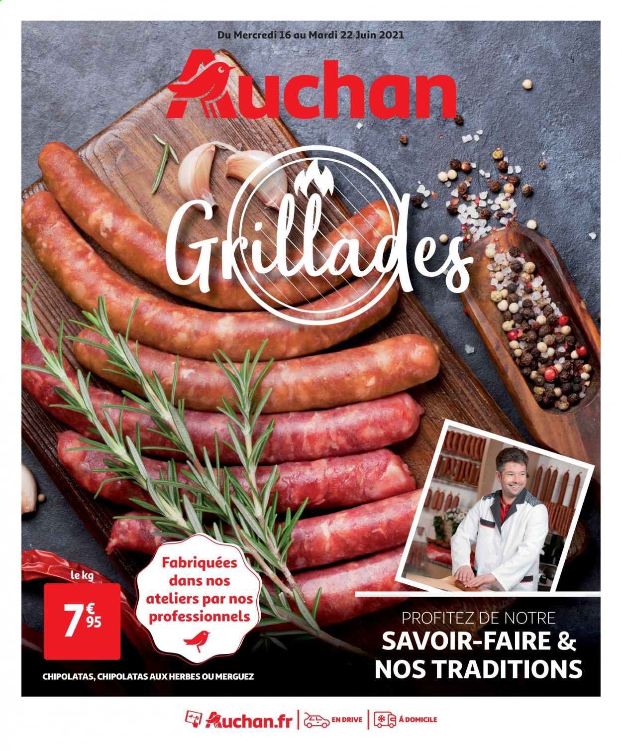 thumbnail - Catalogue Auchan - 16/06/2021 - 22/06/2021 - Produits soldés - merguez, chipolata. Page 1.