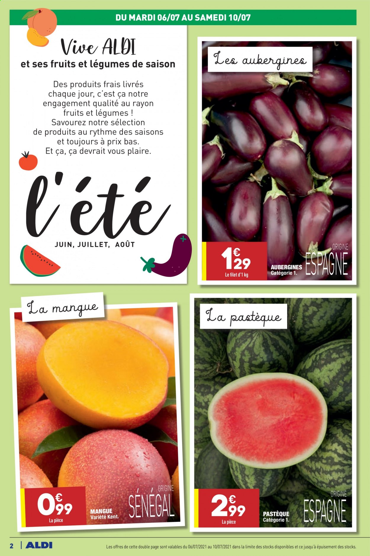 thumbnail - Catalogue ALDI - 06/07/2021 - 12/07/2021 - Produits soldés - aubergine, pastèque. Page 4.