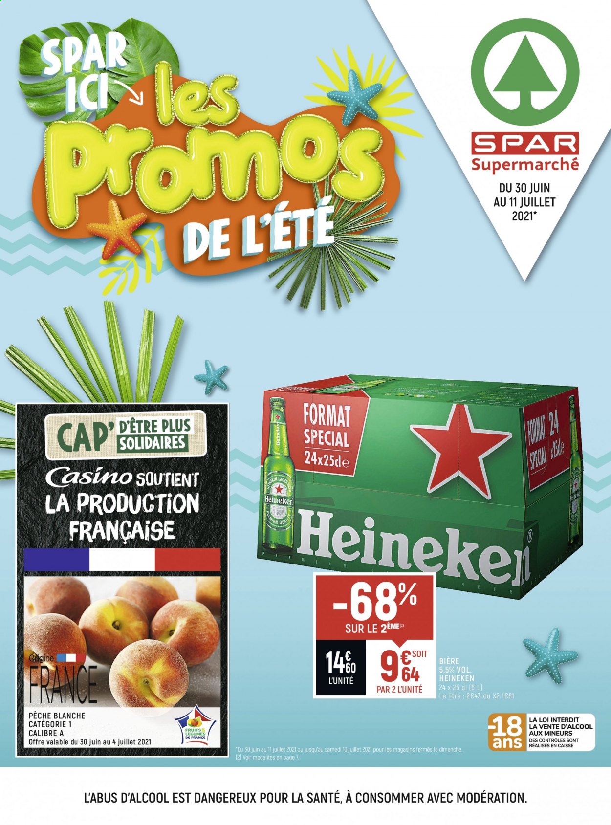 thumbnail - Catalogue Spar Supermarché - 30/06/2021 - 11/07/2021 - Produits soldés - bière, Heineken, pêche. Page 1.