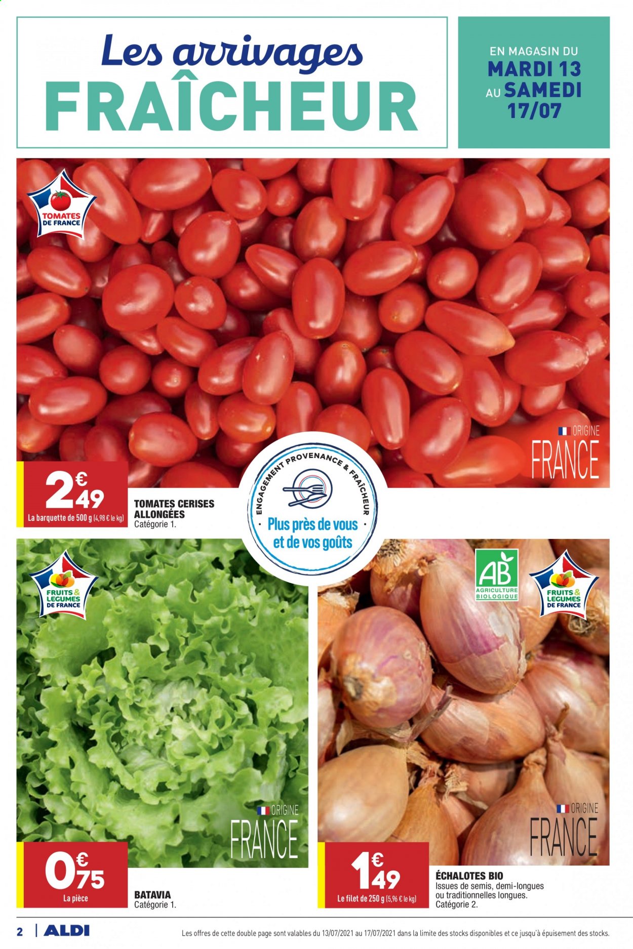thumbnail - Catalogue ALDI - 13/07/2021 - 19/07/2021 - Produits soldés - tomates, salade batavia, tomates cerises, échalotes. Page 4.